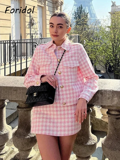 Plaid Printautumn Winter Pink Tweed Shorts Set Blazer Pockets Fashion  Vintage Pink Office Casual Suit 2022 Outfit Dropshipping - Short Sets -  AliExpress