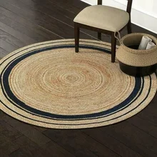 Tapis en Jute 100% naturel, rond, 4x4 pieds, Style tressé rustique, pour chambre à coucher et salon, en fourrure 