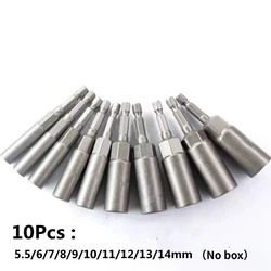 Powerful Hex Socket Nut Driver Set - 5.5mm to 19mm Nozzle Tools for Power Screwdrivers and Drills (10Pcs)