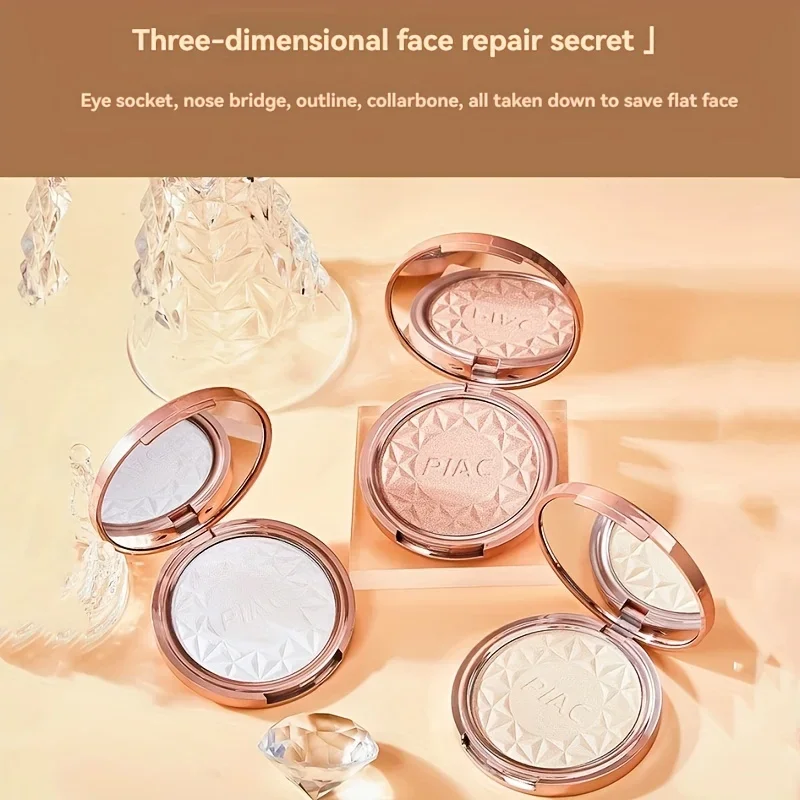 Brightening Glitter Highlighter Powder Pearlescent Shimmer Long-Lasting Waterproof Monochrome Face Makeup for High Conto