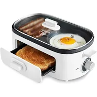 3-in-1 Breakfast Maker Station, Ceramic Nonstick Dual Griddles & Breakfast Sandwiches, 2 Slice Toast Drawer, White 1