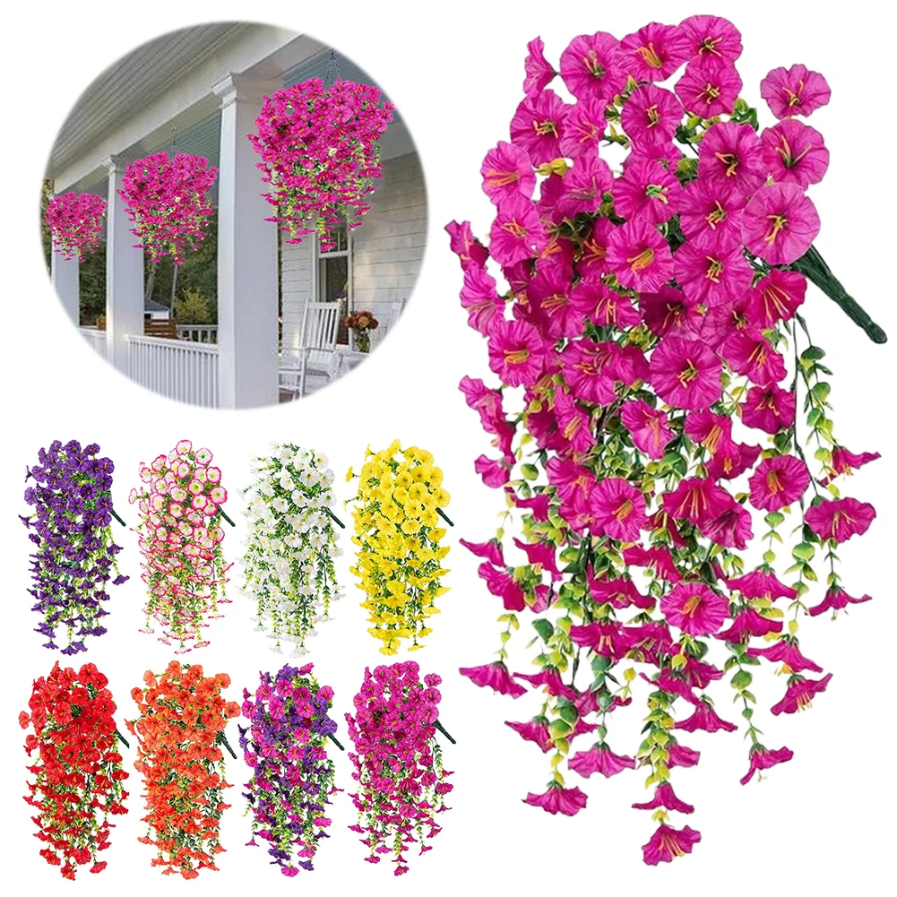 Realistic Hanging Flowers UV Resistant Artificial Morning Glory Flowers Fake Flowers Plants for Garden Porch Window Decoration