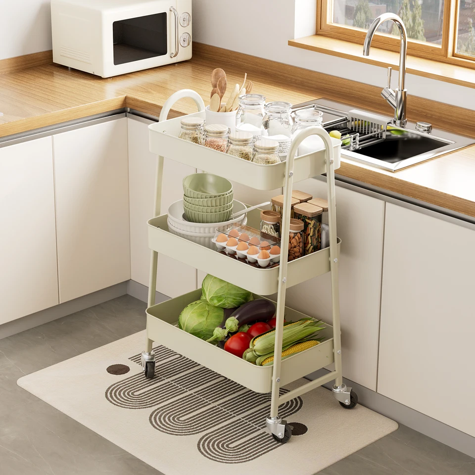 3 Tier Metal Storage Kitchen Cart with Lockable Wheels