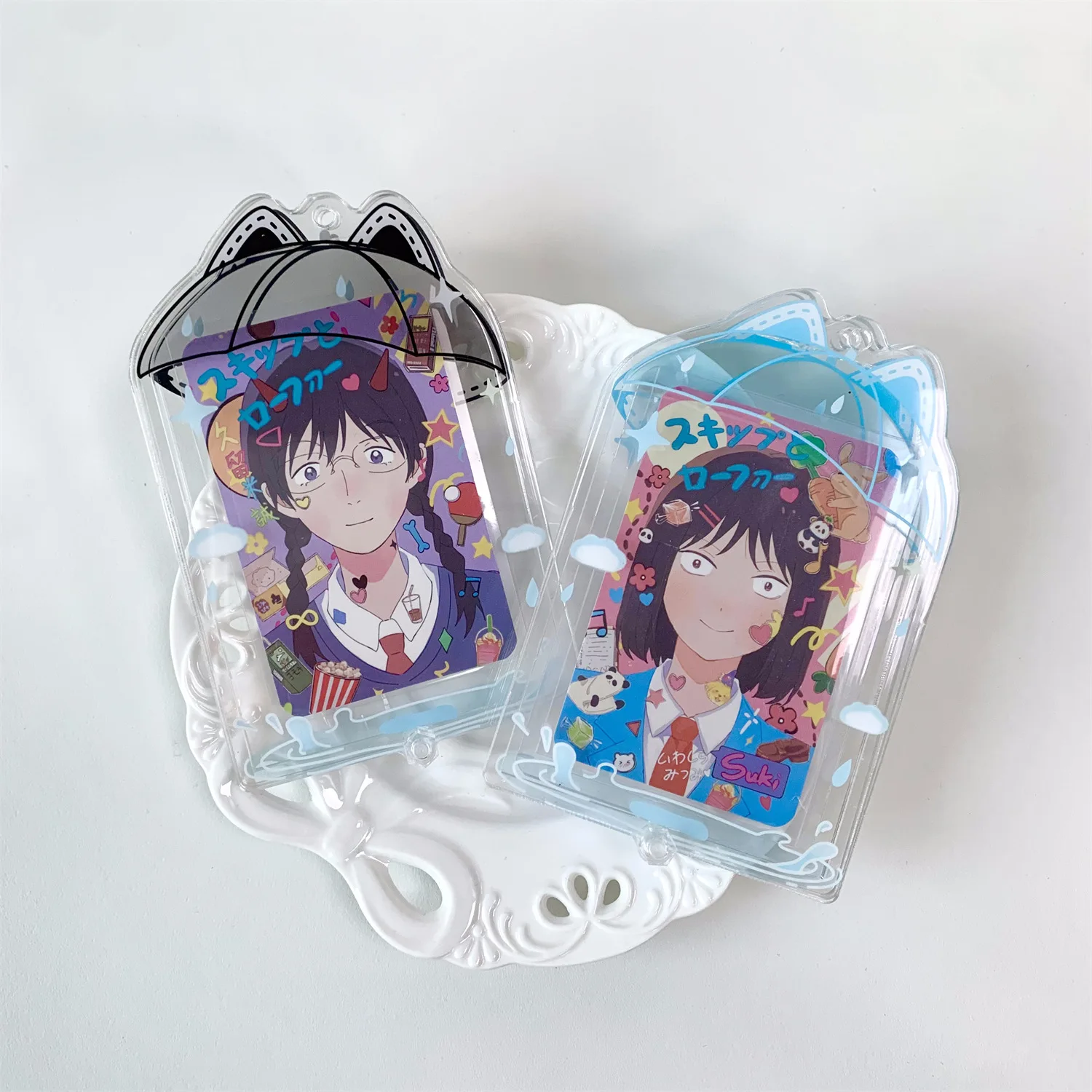 아크릴 카드 홀더 투명 작은 카드 사진 Protectivc 커버 Photocard 키 체인 보호 슬리브 ID 카드 홀더 휴대용