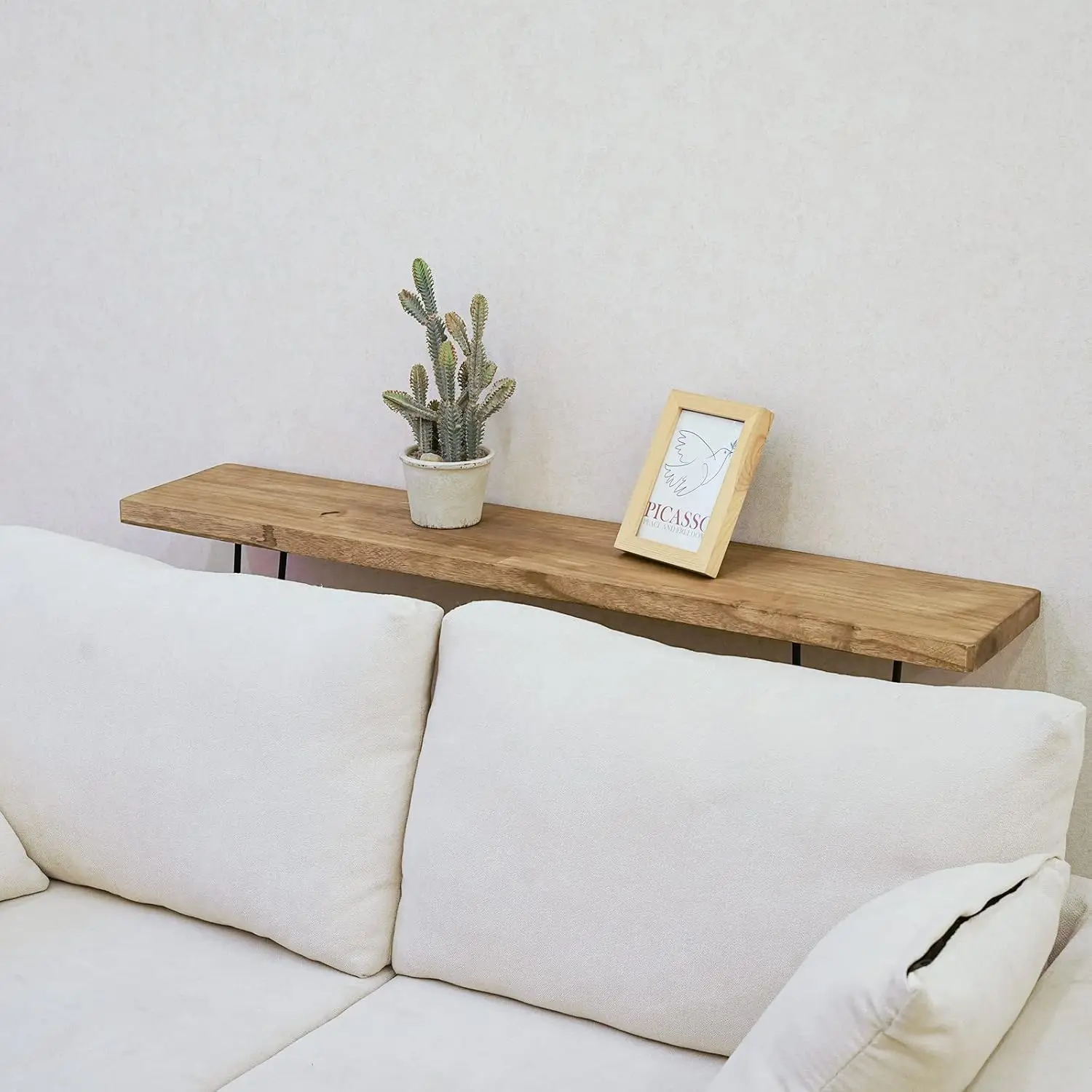 Console Sofa Table Wall-Mounted Side Table Industrial Wood Table for Entryway Living Room with Two Iron Feet, Rustic Brown