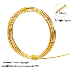 Premium Brass Wire for Jewelry Crafting - 6 Meters Square Wire in Multiple Thicknesses (0.6/0.8/1mm) (0.8mm x 6m)