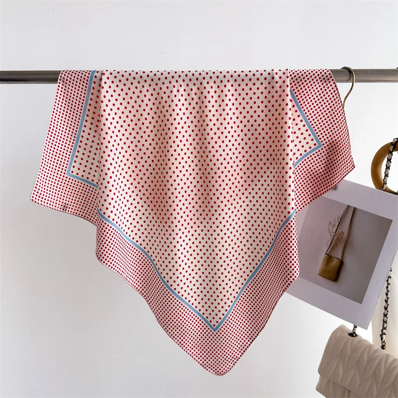 Neue Luxusmarke 2026 Gepunkteter Quadratischer Seidenschal für Damen Hijab Haarbänder 70cm Halstuch Weiblicher Satin-Schal Stirnband – Detail 14