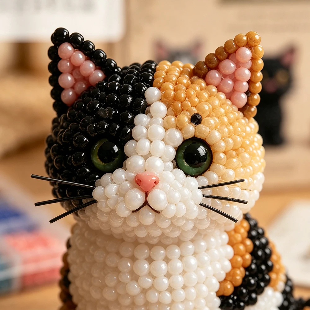 Kit fai da te con perline 3D a forma di gatto, set di 4 modelli di gattini in perline per principianti, idea regalo - immagine 5