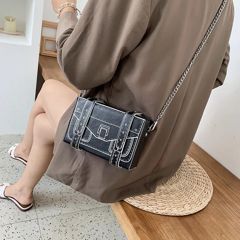 Personality Fashion Crossbody Bags for Women High Quality Leather Comic Box Square Bag Trend Unique Ins Small Shoulder Bag Woman