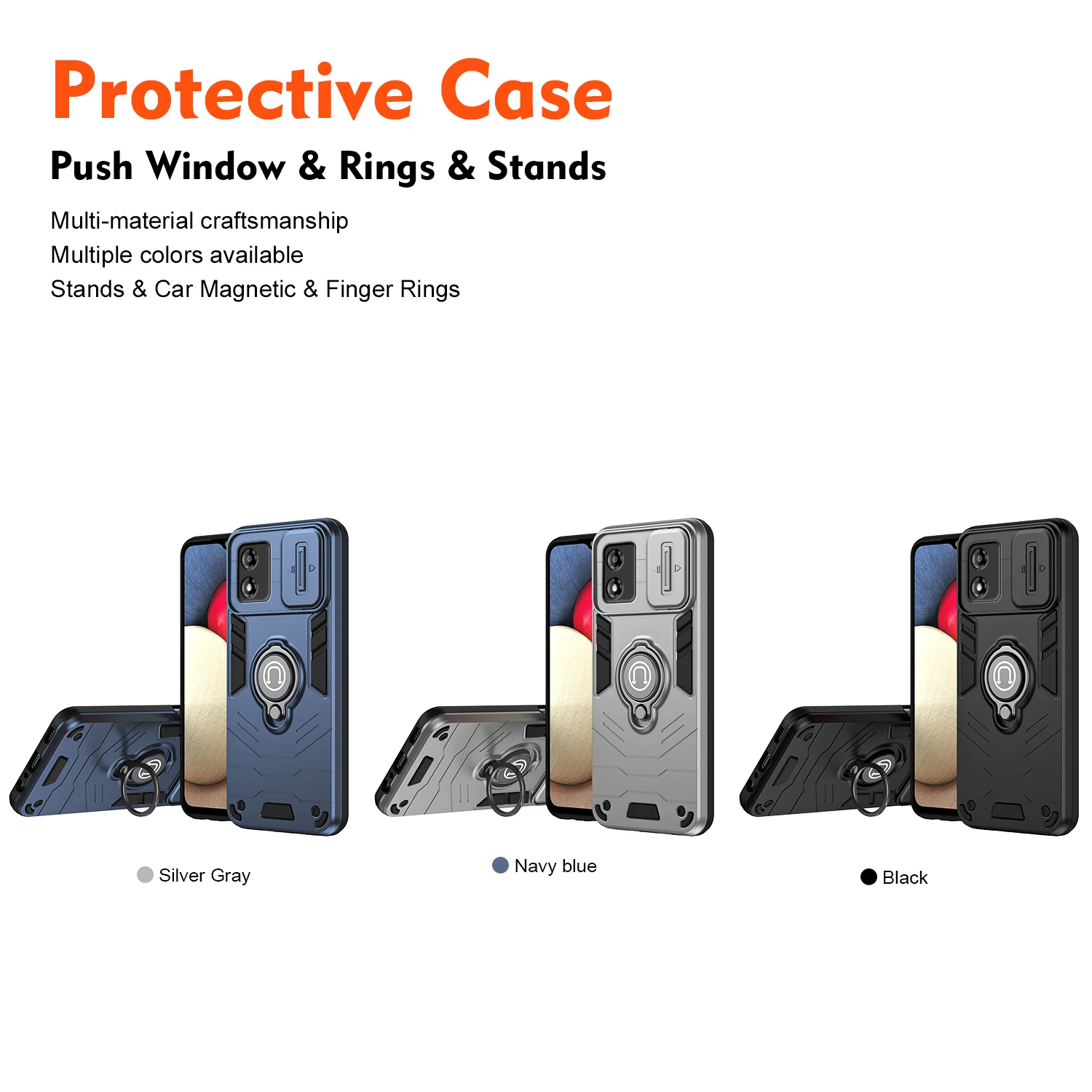 Magnetic Holder Shockproof Armor Case with Slide Lens Cover