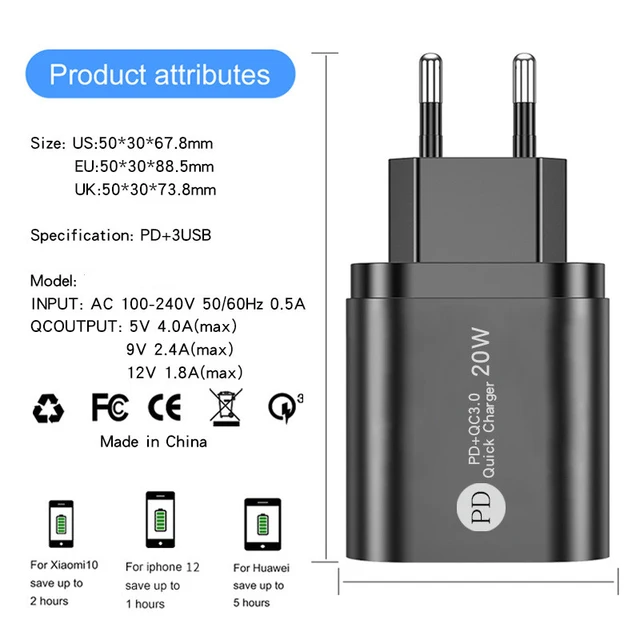 Wall Charger Quick Charge, Usbc 20w Iphone Charger, Charger 20w Fast