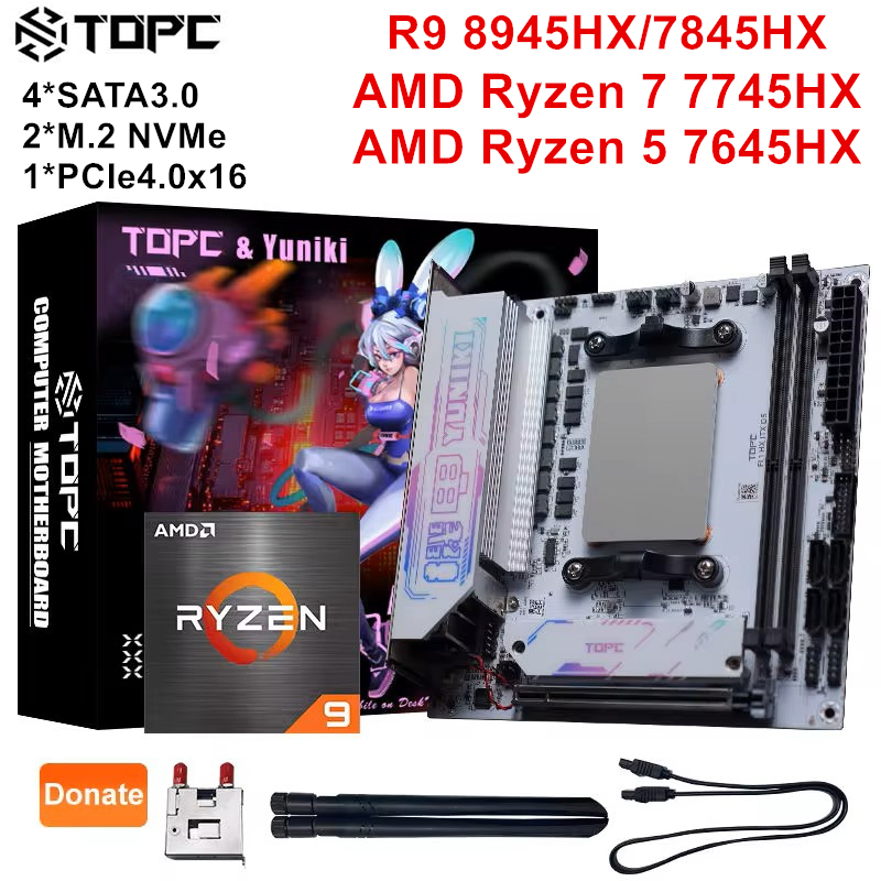 TOPC Gaming Motherboard AMD Ryzen 9 8945HX 7845HX R7 7745HX R5 7645HX 4*SATA 2*M.2 NVMe 2*DDR5 2.5G LAN WiFi6E For NAS Mini PC