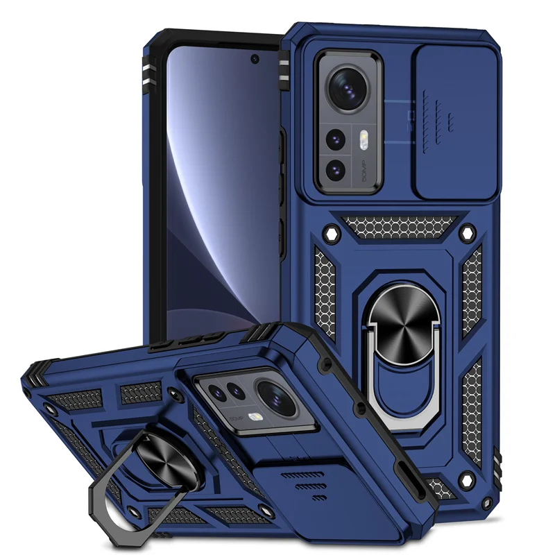 Armor Phone Case with Slide Camera Protector and Magnetic Ring Holder - Durable Cover