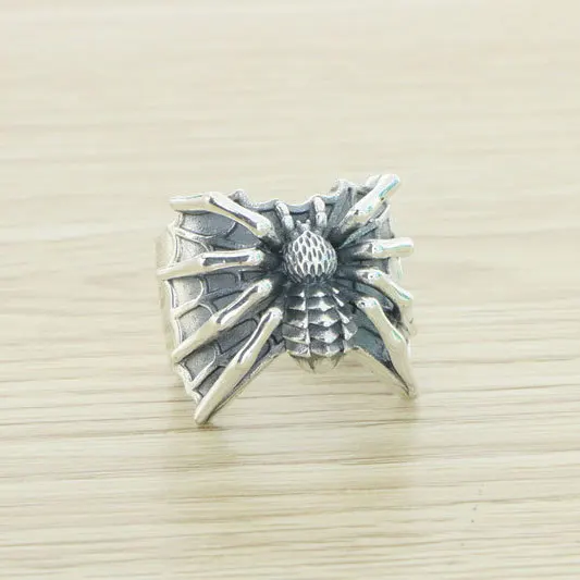 

Domineering and exaggerated retro 925 sterling silver hip-hop punk style spider opening male ring niche personality index finge