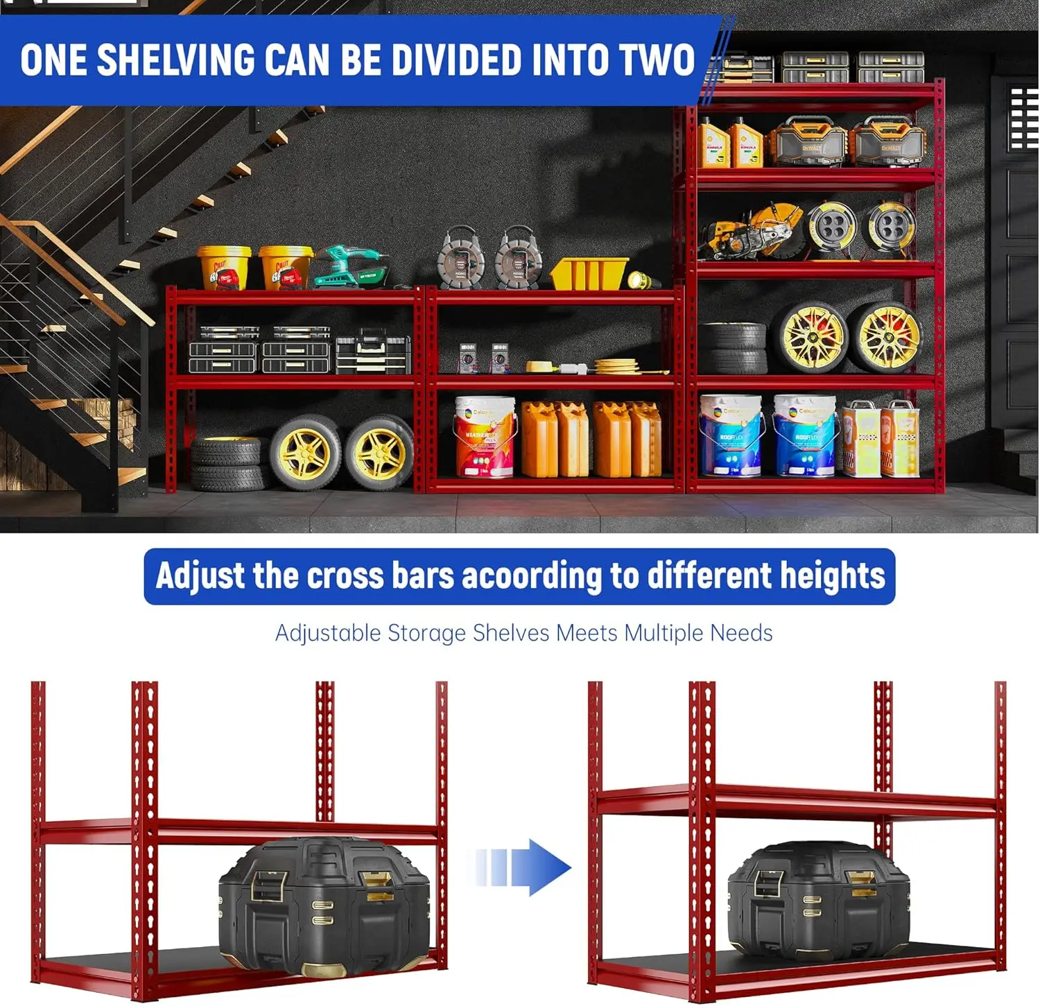 72" Garage Shelving 2000 LBS Storage Shelves Heavy Duty Metal Shelving Units Rack Shelf for Garage Pantry,Kitchen, Basement,Red 6