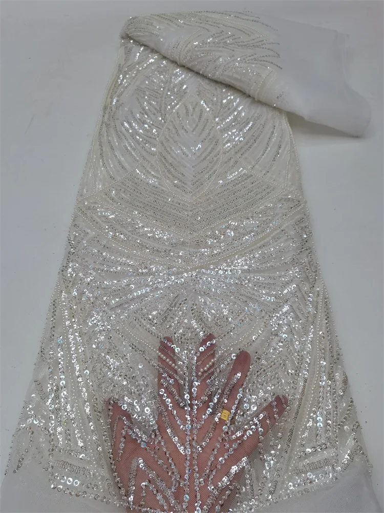 

5 Yards African Sequin 2023 High Quality Beads Nigerian Lace Fabrics Embroidery French Tulle Lace Fabric For Party Dress