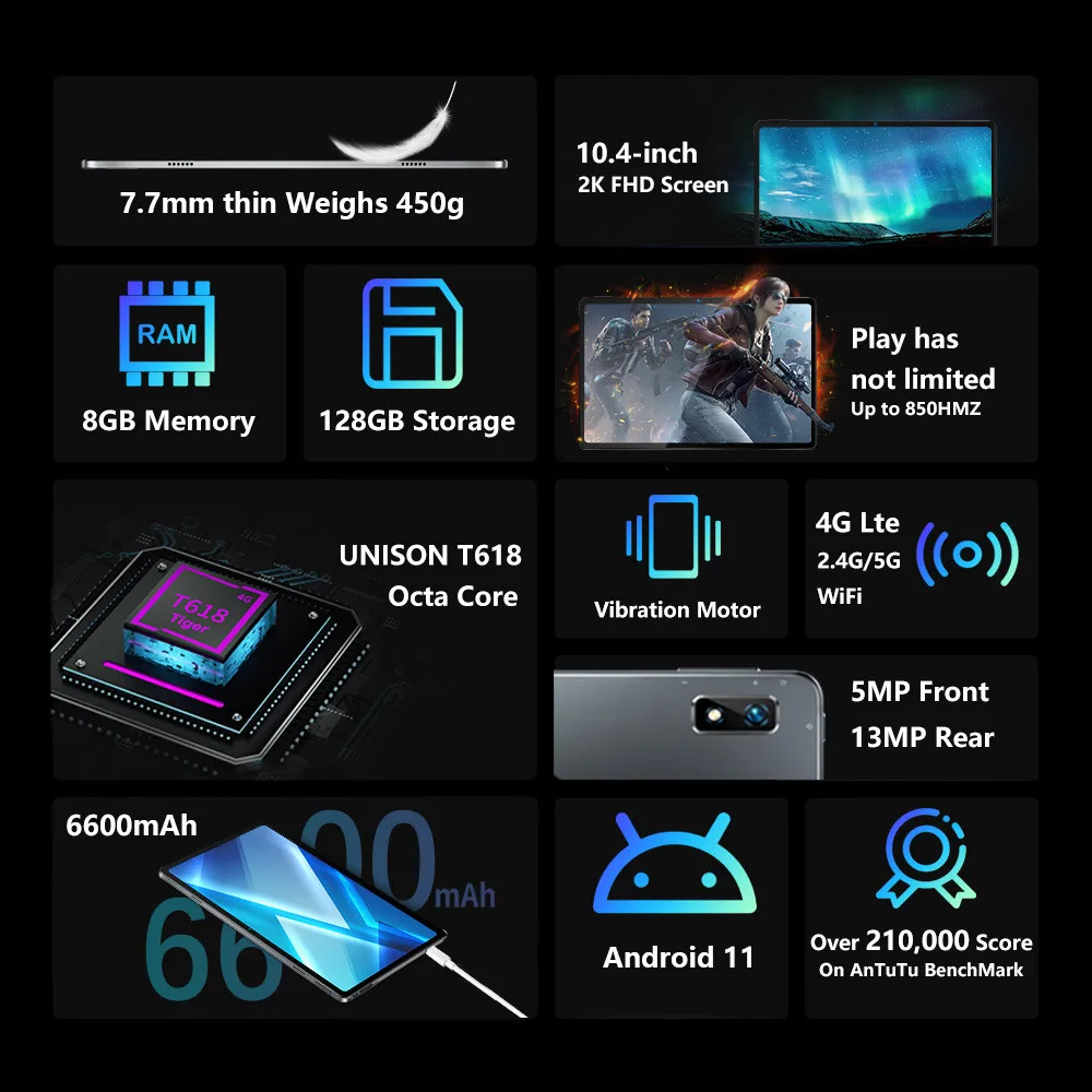 AUPO 콺 10  ȵ̵ 11 Ÿ ھ, 6GB , 128G , 12 ġ 2.5K ũ, 8000mAh º PC, Ű,  , 4G Ʈũ