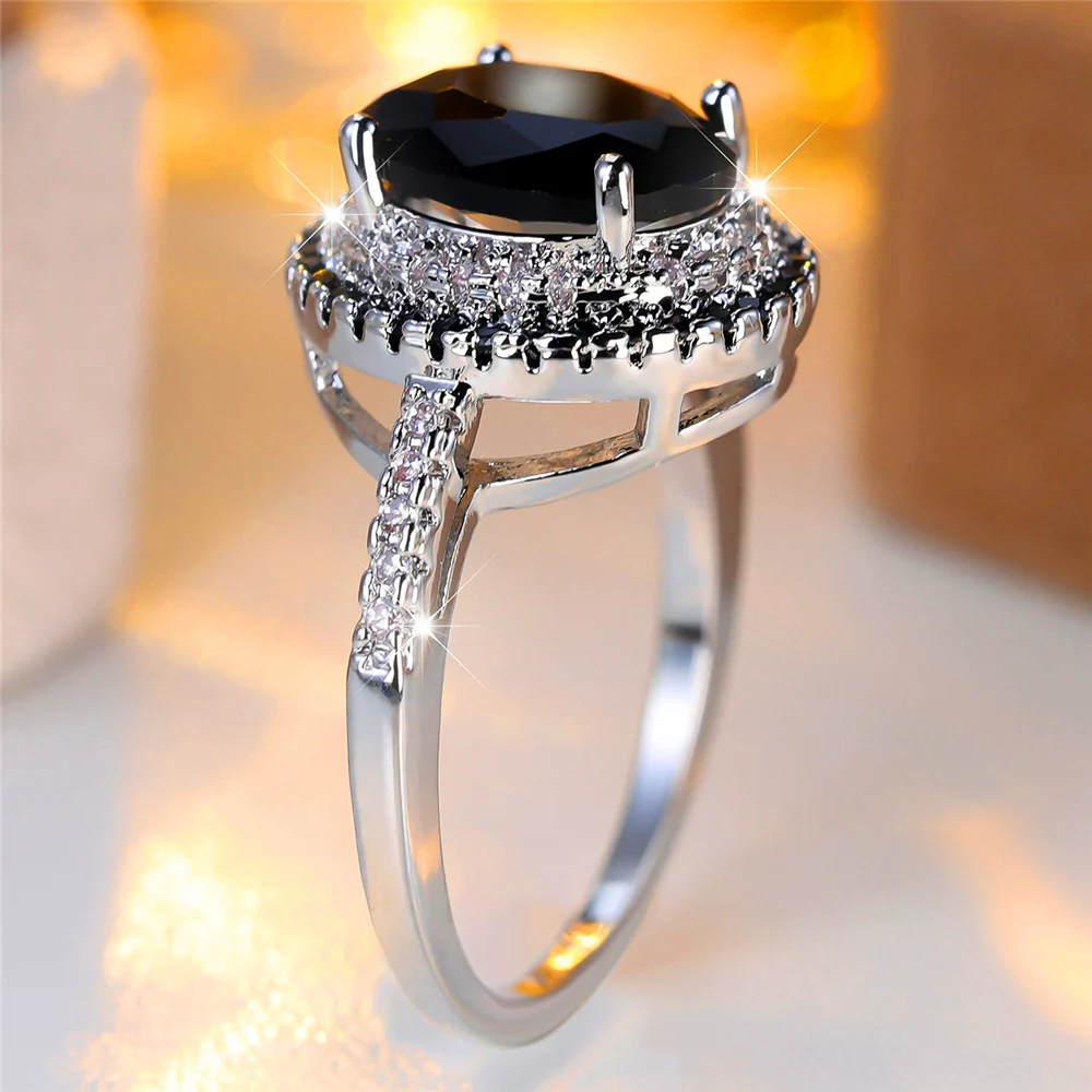 Trendy Black Zircon Crystal Vintage Gold Silver Color Wedding Bands Engagement Rings For Women Men Minimalist Jewelry