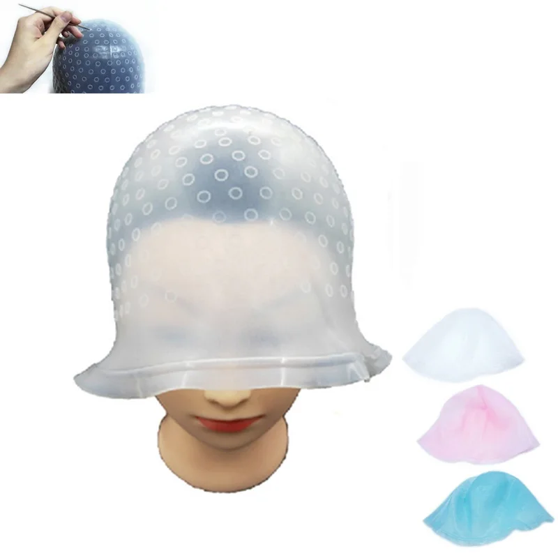 Reusable Silicone Hair Coloring Highlighting Cap With Hook Needle Pro Hair Color Dye Set Frosting Dyeing Tools Beauty Salon 3
