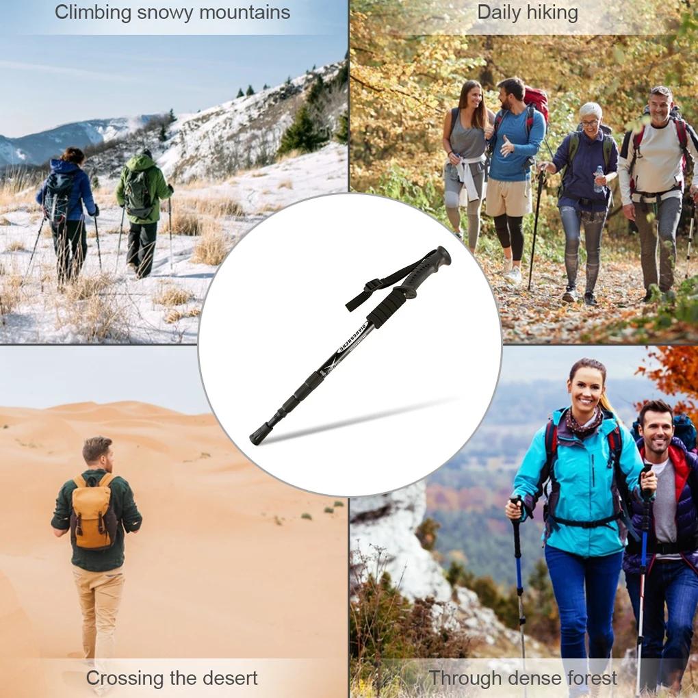 Trekking Pole Adjustable Non-slip Collapsible Hiking Walking Sticks Aluminum Alloy Cane Mountaineering Climbing Crutches 5