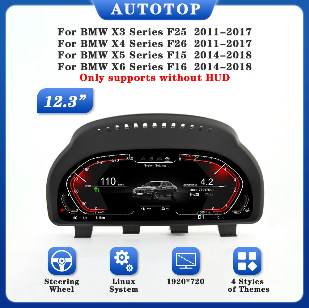 AUTOTOP 12,3 "1920*720P LCD Digital Dash Aftermarket Digital Gauge Cluster Für X3 F25/X4 F26 X5 F15/X6 F16 NBT EVO Ohne HUD – Detail 6