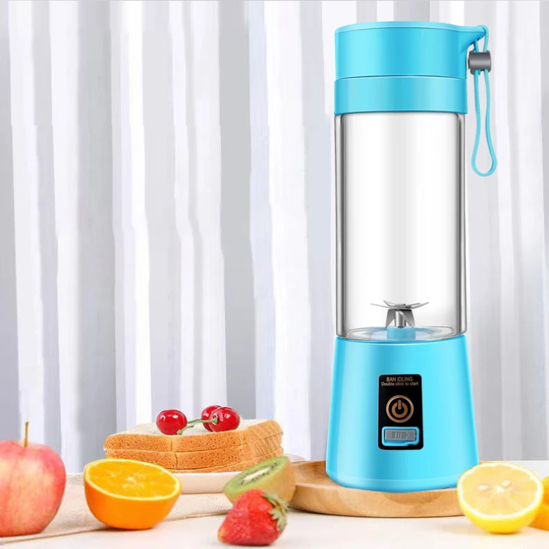 380 ml Portable Blender, Mini Bottle Travel Electric Smoothie Blender Maker  With 6 Blades for Juice shakes, Blue