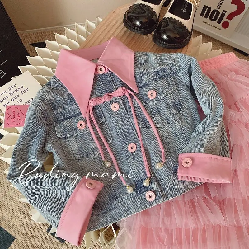 

Kids Boutique Clothing Baby Girls Autumn 2023 New 2 Pieces Sets Jackets Coat Skirt Turn Down Collar Belt Sweet Lovely All-matck