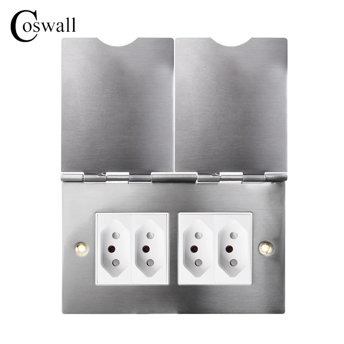COSWALL Floor Power Outlet 304 stainless steel panel with base boxes, Brazil wall power outlet flip up design