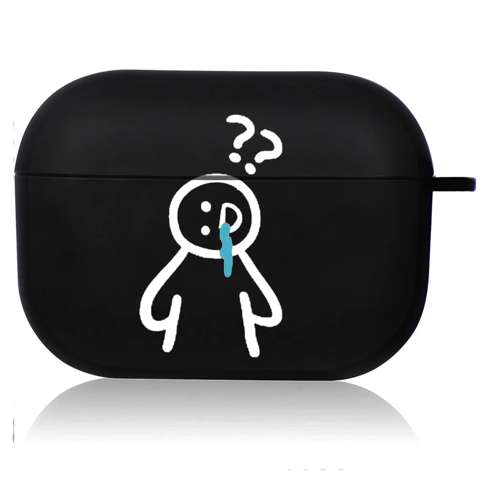 Creative Line Art Black Airpod Case - Cute Cartoon Design
