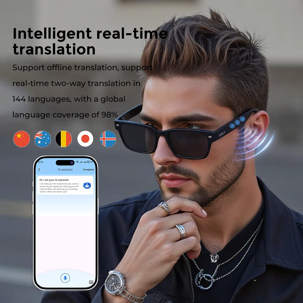Wireless Bluetooth Sports Headphones Sunglasses Translator