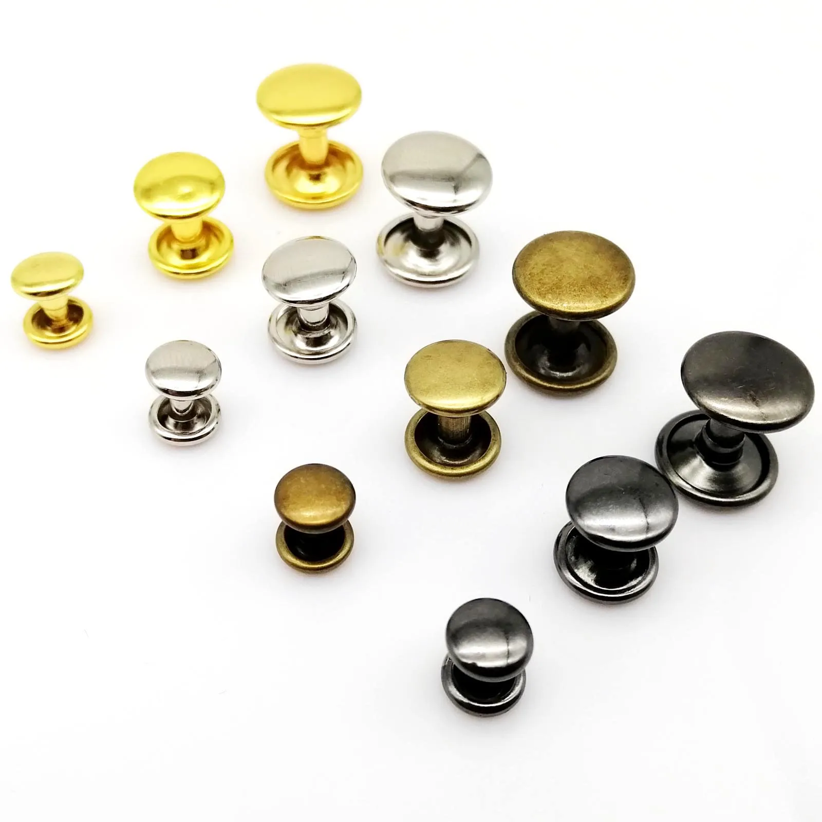 100sets 6mm 8mm 10mm Metal Double Cap Side Round Rivet for Leather Belt Wallet Bag Shoe Clothes DIY, metal rivets,belt strap rivets,leather rivets