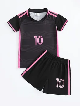 2025 Summer new children's set Football Fan No. 10 features short-sleeved digital 3D printed children's set 1