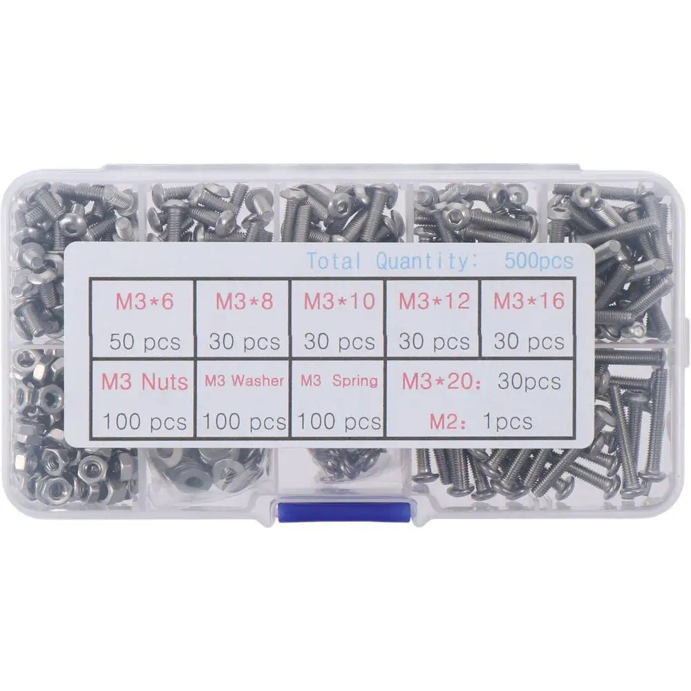 Description Picture 5 of item500Pcs 6/8/10/12/16/20mm Metric Screw Assortment 304 Stainless Steel 6 Sizes Bolts and Nuts Washers Kit