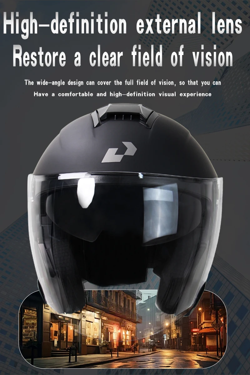 715-Motorcycle Dual Visor Flip-Up Modular Full-Face Helmet Anti-Fog Street Bike Racing Helmet for Women and Men Retro 3/4 Helmet