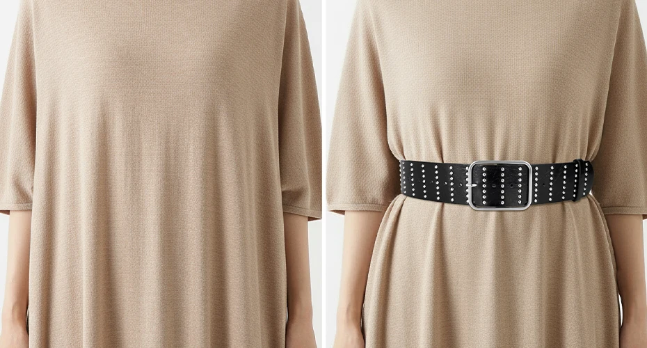 Maikun Punk-Damengürtel mit silbernen Nieten, Vintage-Stil, breiter Bund, vielseitiges Kleid-Accessoire – Detail 6