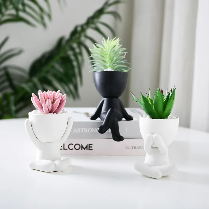 Vetplant Pot Eenvoudige Art Potplant Potten Persoonlijkheid Creatieve Ornamenten Hoofd Portret Leuke Standbeeld Ornamenten Nordic Stijl