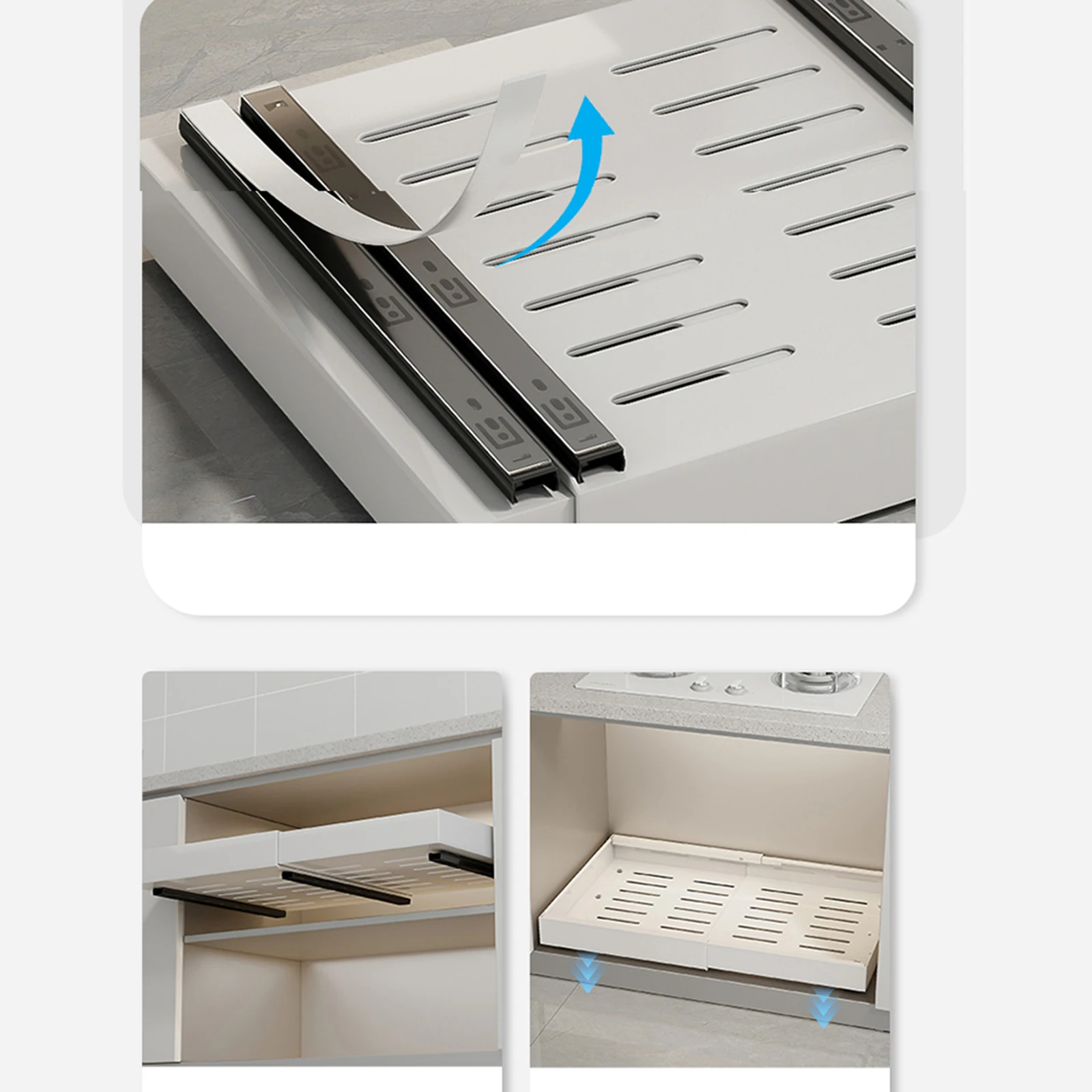 Cabinet pull-out storage rack,kitchen dish rack,spice rack,No punching telescopic expansion storage box, cutlery storage basket 4