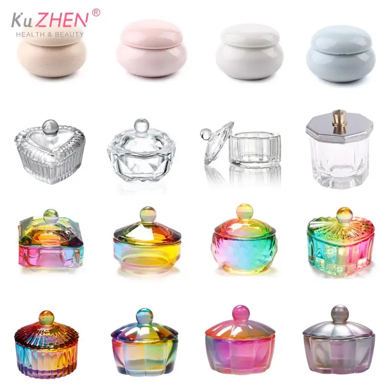 1PCS Nail Crystal Cup Pink Crystal Glass Acrylic Powder Liquid Nail Cup Dappen Dish Lid Bowl Cup Holder Equipment Nail Art Tool