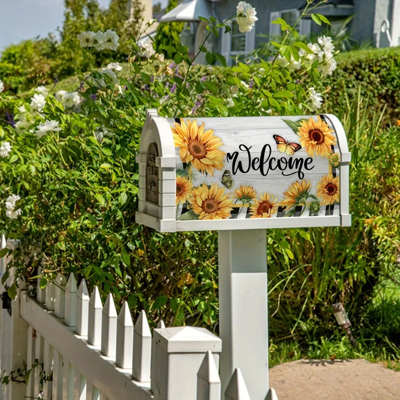 1pc Sunflower Butterfly Mailbox Cover 21inchX19inch Decorative Farmhouse Rustic Decor for Garden Yard Fall Post Letter Box Wrap
