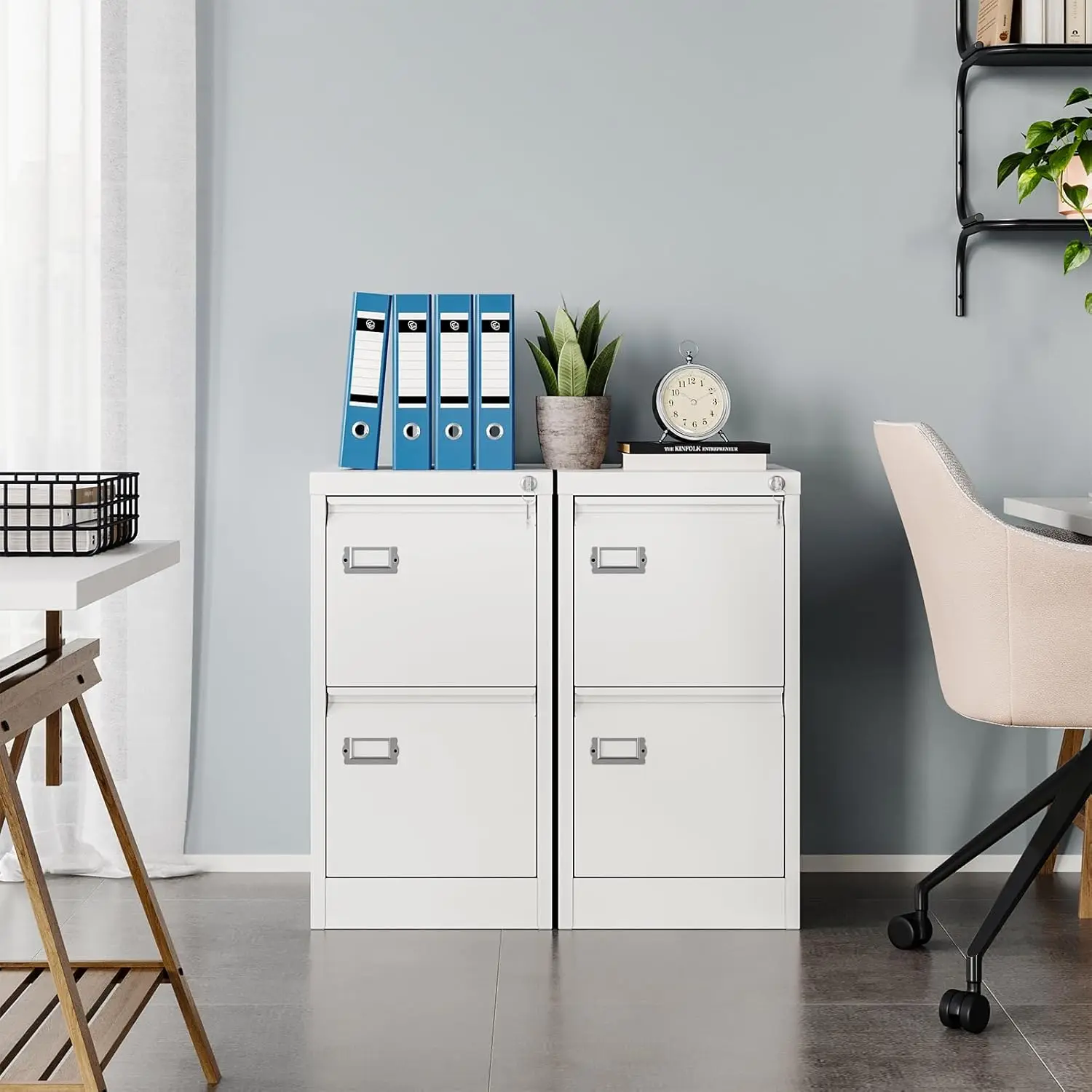 White 2 Drawer File Cabinet, Vertical Filing Cabinet with Lock, Home Office Storage Cabinet for Letter Legal A4 File Size