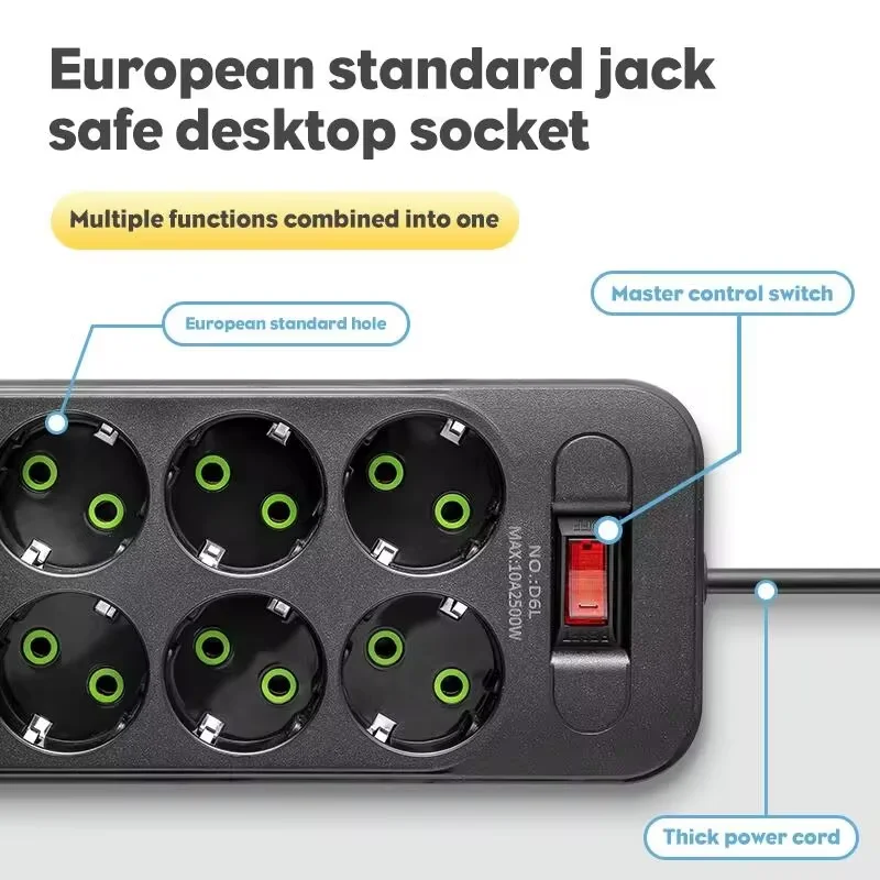 Power Strip EU Plug AC Outlet Power Strip Multitap Extension Cord Electrical Socket 4 USB Ports Fast Charge Multiprise Network Filter