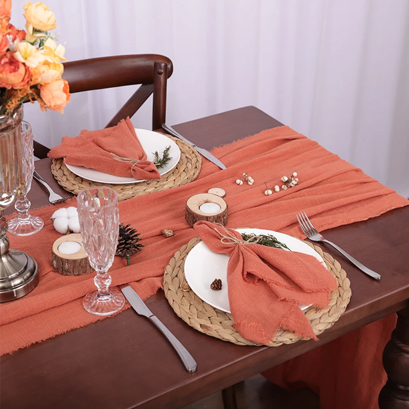 Camino de mesa con borde de borlas para cena, hecho a mano, con flecos naturales, lavable, de algodón suave, rústico, bohemio, decoración de boda y Pascua