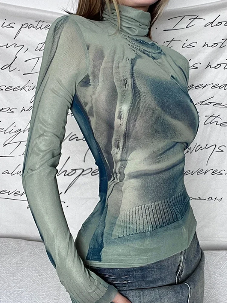 Printed Turtleneck Y2k Top For Women Clothes Long Sleeve Aesthetic T Shirts Autumn Ropa De Mujer Slim Roupas Femininas Estilosas - Image 5