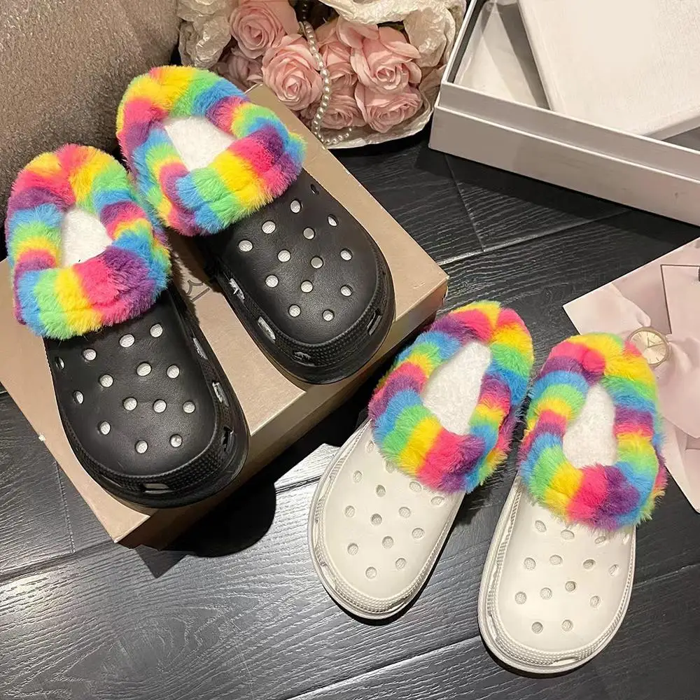 Shoe Insoles Winter Plush Liner Fur Lined Platform Clogs Slip On Platform Sandals with Charms Slide Garden Covers