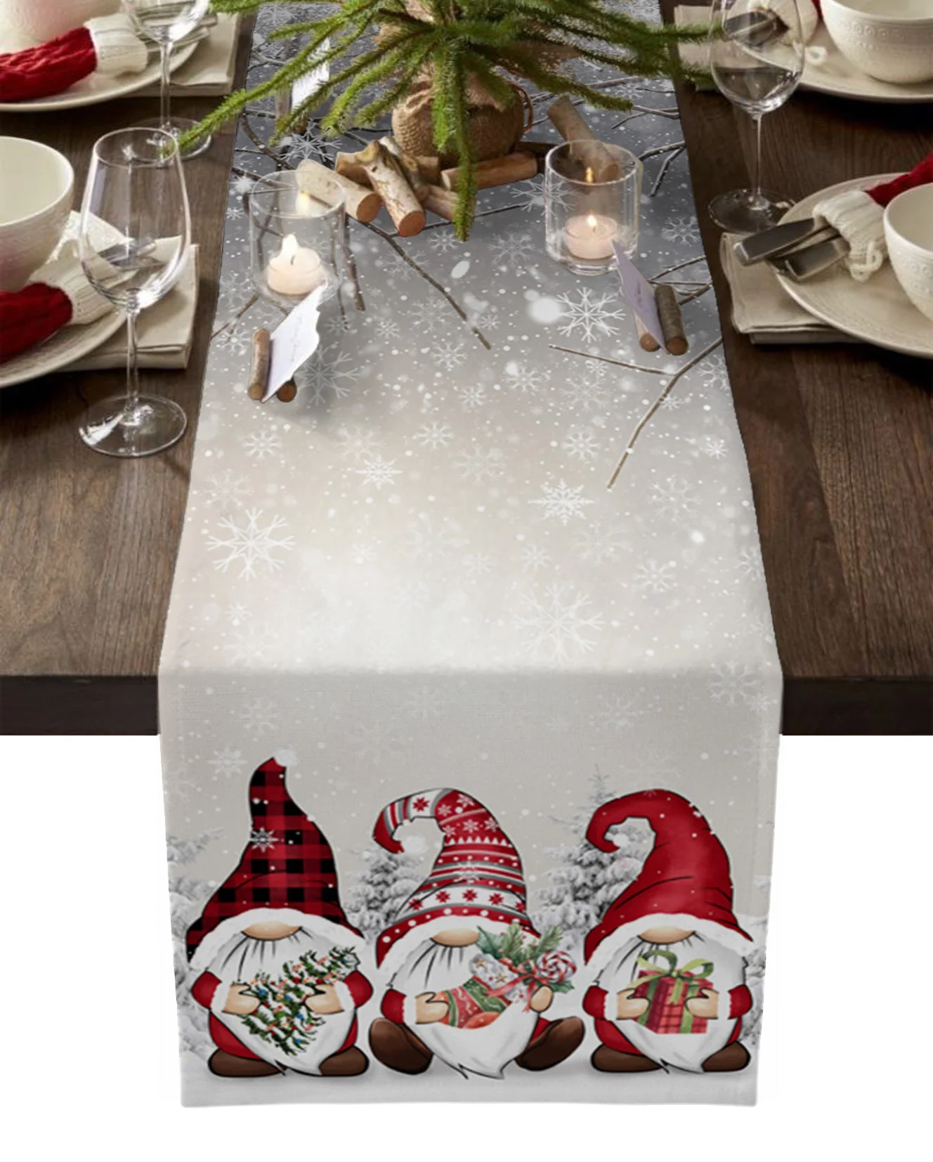 Natale Inverno Neve Scena Gnomo Runner Da Tavola Decorazione Della Tavola Di Nozze Runner Da Tavola Decorazione Della Tavola Di Festa Di Natale
