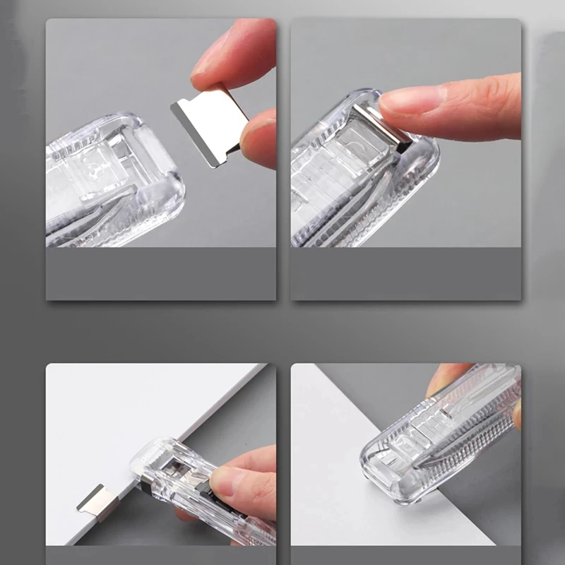 휴대용 재사용 가능한 푸시 클램프 스테이플 리무버 바인더, 학교 사무실 고정 투명 금속 푸시 클립 스테이플러, 고정 정리함