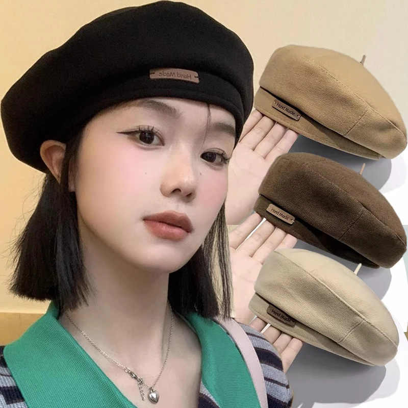 

Autumn Winter Sweet Cool Light Luxury Woolen Hats Exquisite British Style Artist Style Vintage Versatile Berets Soft Furry Caps