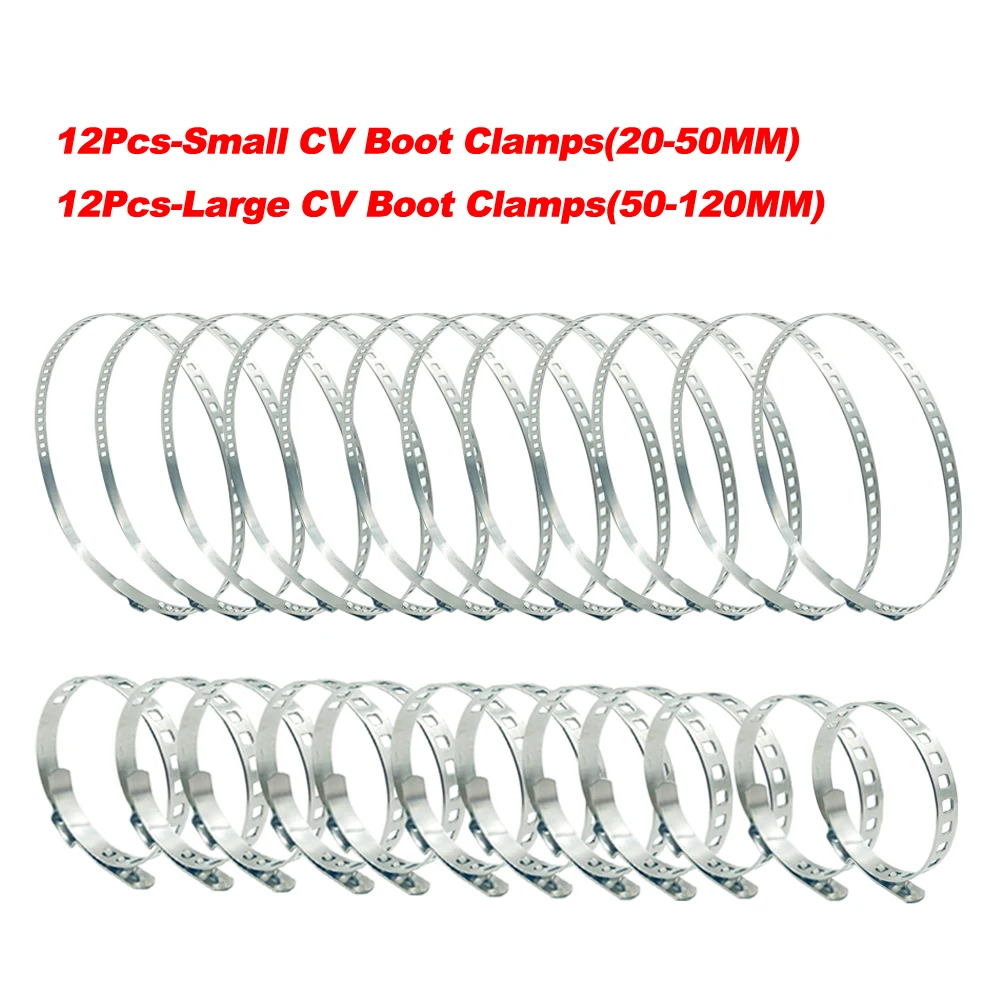 24Pcs CV Boot Clamp Kit-Stainless Steel Universal Adjustable Axle Boot CV Joint Bands Drive Axle Shaft Joint Crimp Clamps