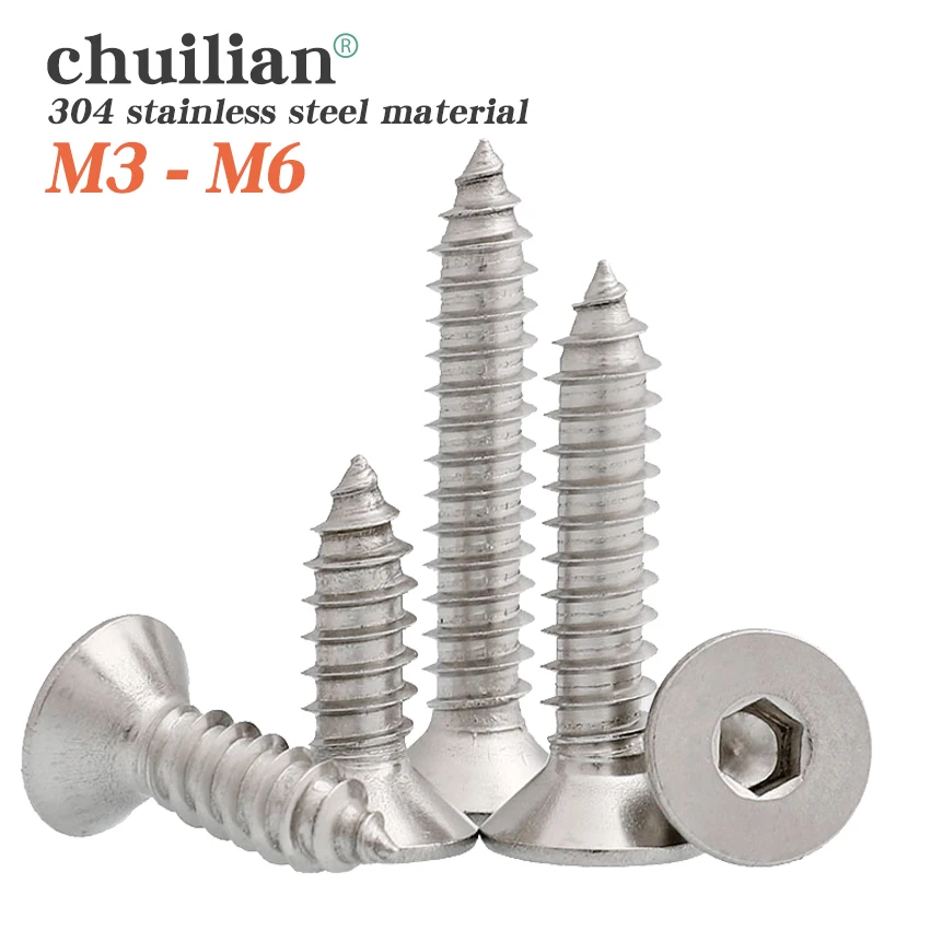 

M3 M4 M5 Countersunk head hexagon socket tapping screw 304 Stainless steel Flat Allen head wood screw