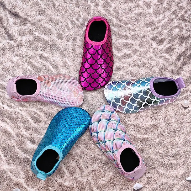 Mermaid Scale Girls Aqua Shoes Summer Bling Children Beach Swimming Shoes New Princess Anti Slip Soft Toddler Kids Slippers 2